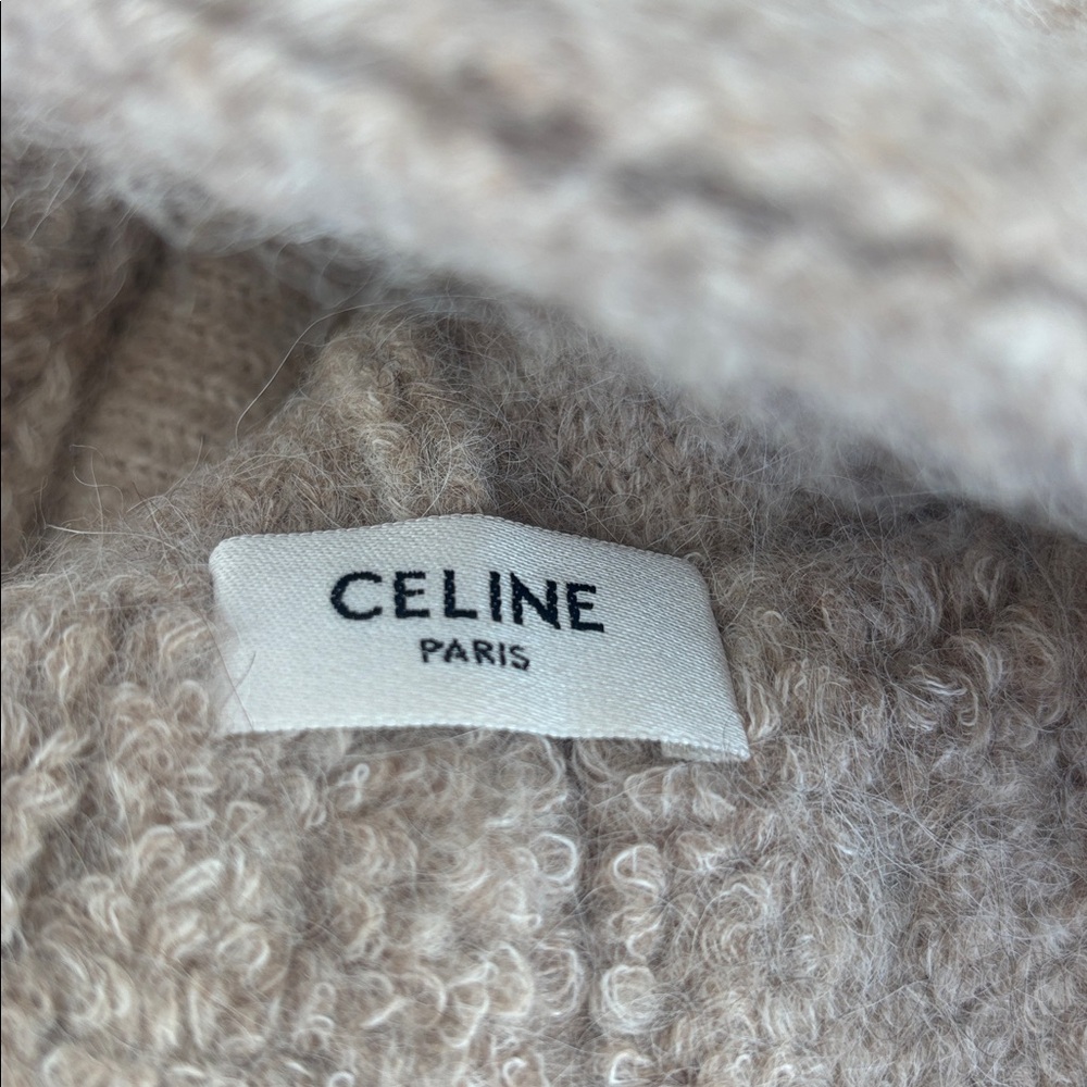 Celine Beige Wool Bucket Hat with White Logo - Picture 4 of 6